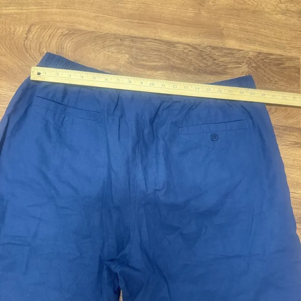 NWOT Orton Navy blue linen cotton shorts mens XL elastic pull on drawstring